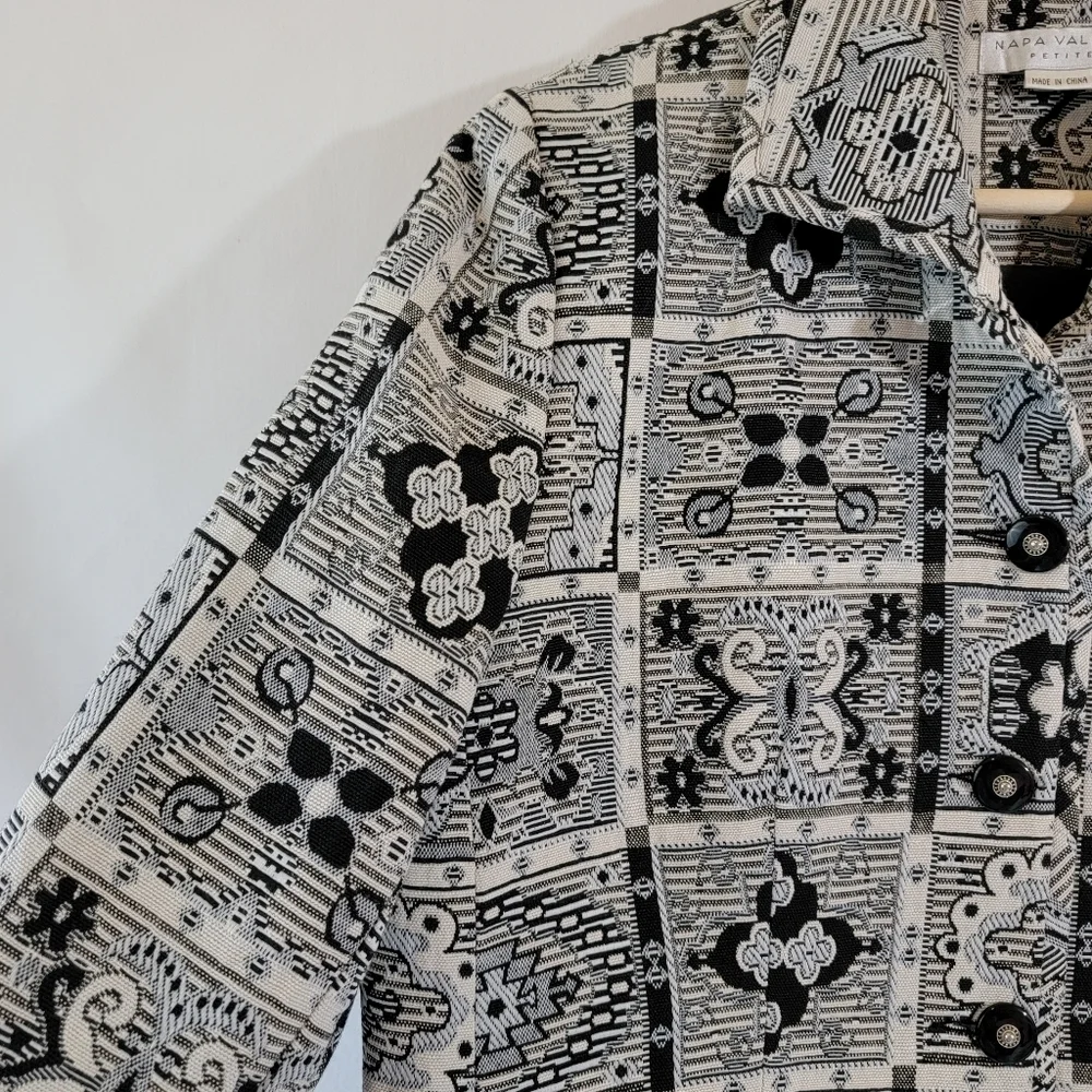 VTG Nava Valley Black White Quilted Jacket Sz PL Full-Zip Geometric Goth Grunge